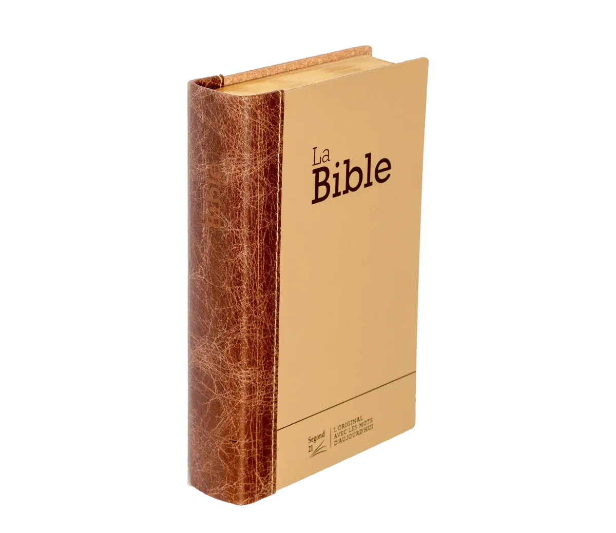 Bible Segond 21 compacte  (Premium style) - Couverture rigide cuir praliné-chocolat - tranches or et