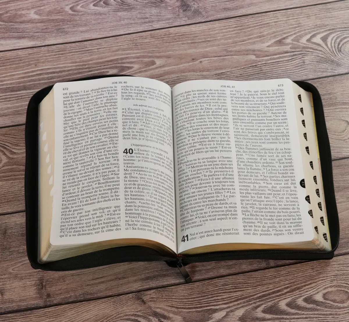 Bible NEG gros caractères - fibrocuir noir ferm. éclair tranche or onglets