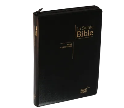 Bible NEG gros caractères - fibrocuir noir ferm. éclair tranche or onglets