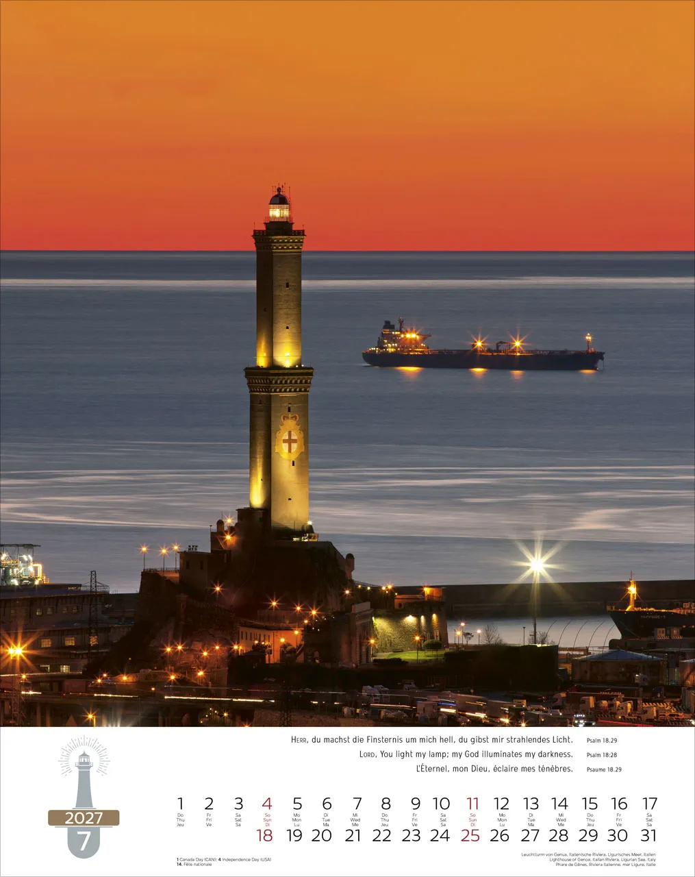 Calendrier Phares - trilingue, poster mural