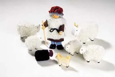 Berger et son troupeau - poupée articulée - 12.5 cm
