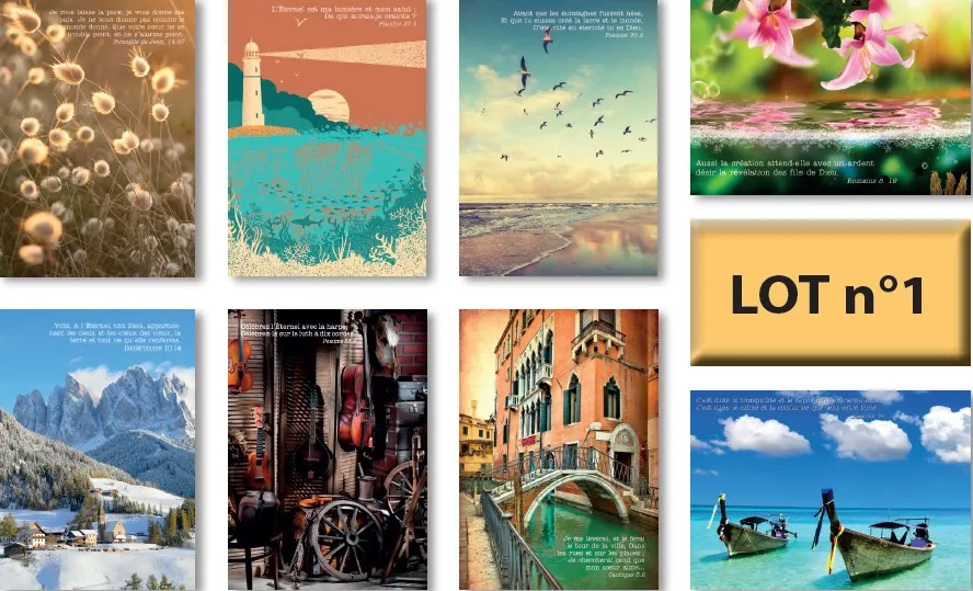 Cartes postales avec verset biblique - Lot 1 - 8 cartes
