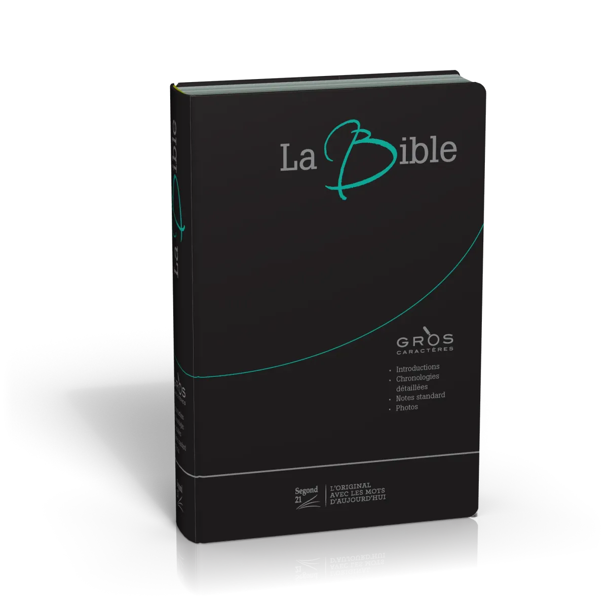 Bible Segond 21 gros caractères souple fibrocuir noir tranche argent onglets
