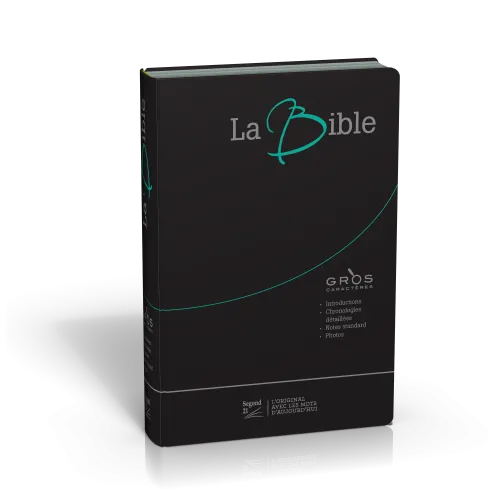 Bible Segond 21 gros caractères souple fibrocuir noir tranche argent onglets
