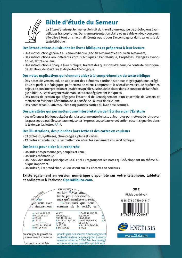 Bible d'étude Semeur 2015 couverture rigide verte, olivier, tranche blanche